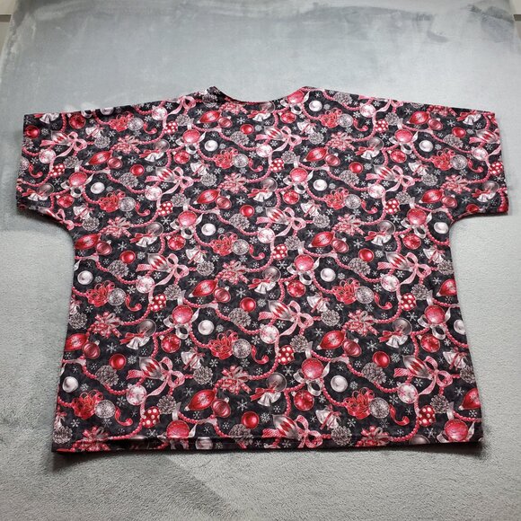Handmade Vneck Scrub Top Christmas Decoration Theme Red White Silver Black Sz L - Picture 2 of 9